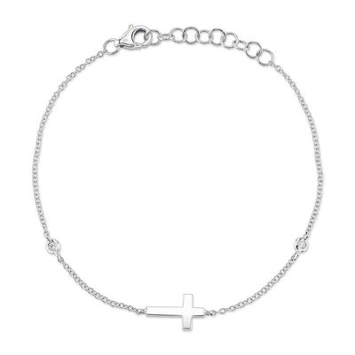 14K W/G Sideways Cross Bracelet with Diamonds, D: 0.03ct