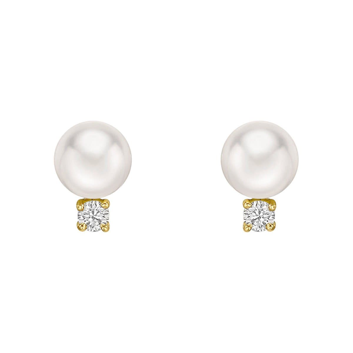 14K Y/G 8mm Pearl &amp; Diamond Stud Earrings, D: 0.14ct