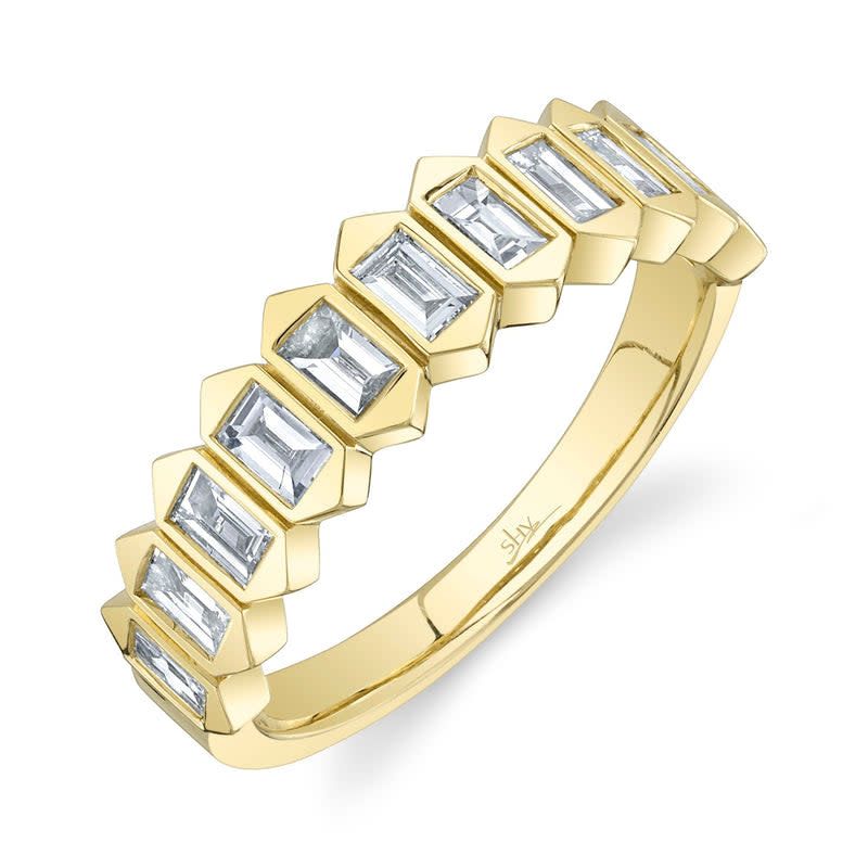 14K Y/G Stackable Bezel Set Baguette Ring, D: 0.75ct