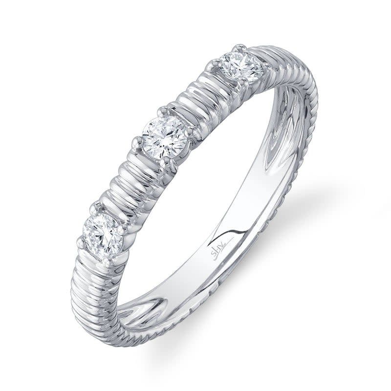 14K W/G Fluted Diamond Stackable Ring
