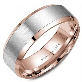 AL- 14K W/G &amp; R/G 7.5mm Band- Sandpaper Top &amp; Beveled Edges