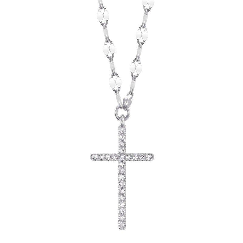 14K W/G Diamond Cross with Fancy Chain, D: 0.06ct
