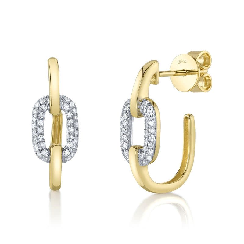 14K Y/G Diamond Link Hoop Earrings, D: 0.20ct