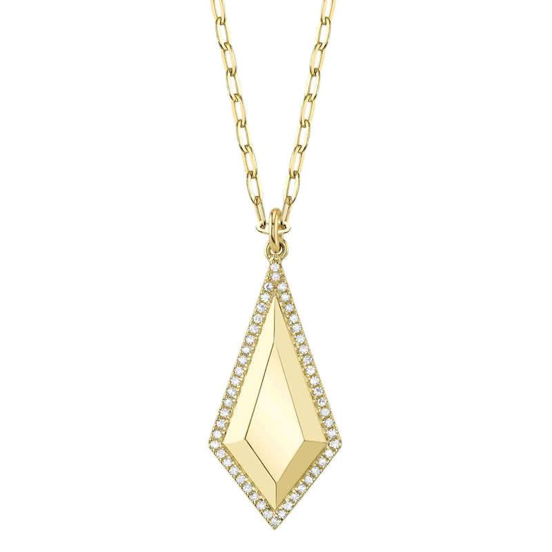 14K Y/G Geo Cut Diamond Necklace with Paperclip Links , D: 0.13ct