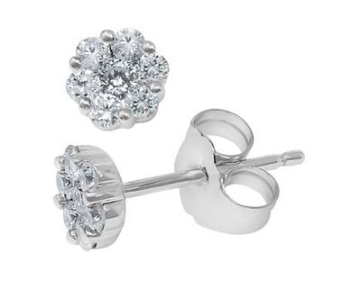 14K W/G Diamond Floral Stud Earrings, D: 0.29ct