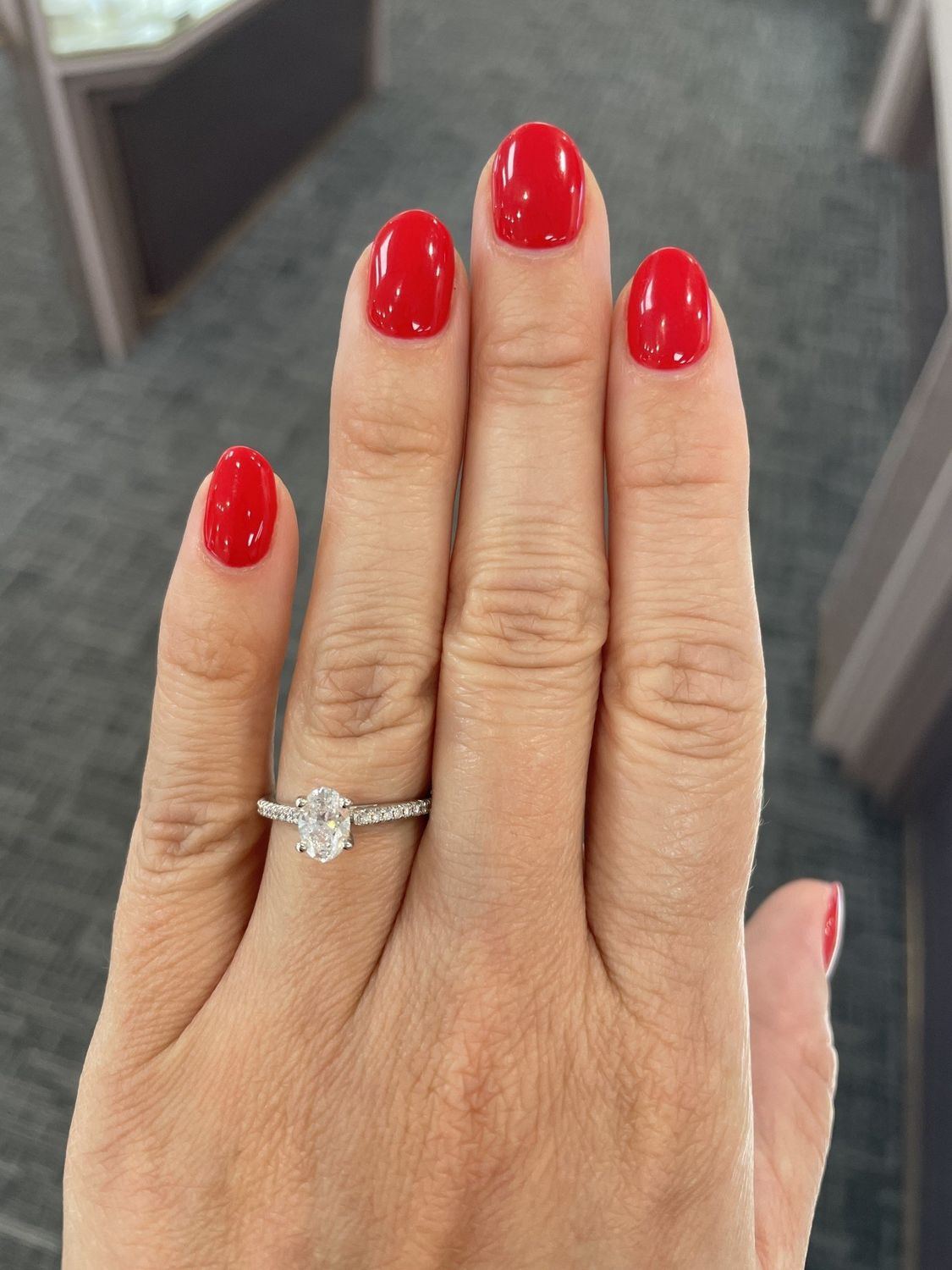 LAB- 14K W/G Oval Engagement Ring, D: 0.72ct, F, VS1, MTG:  0.13ct