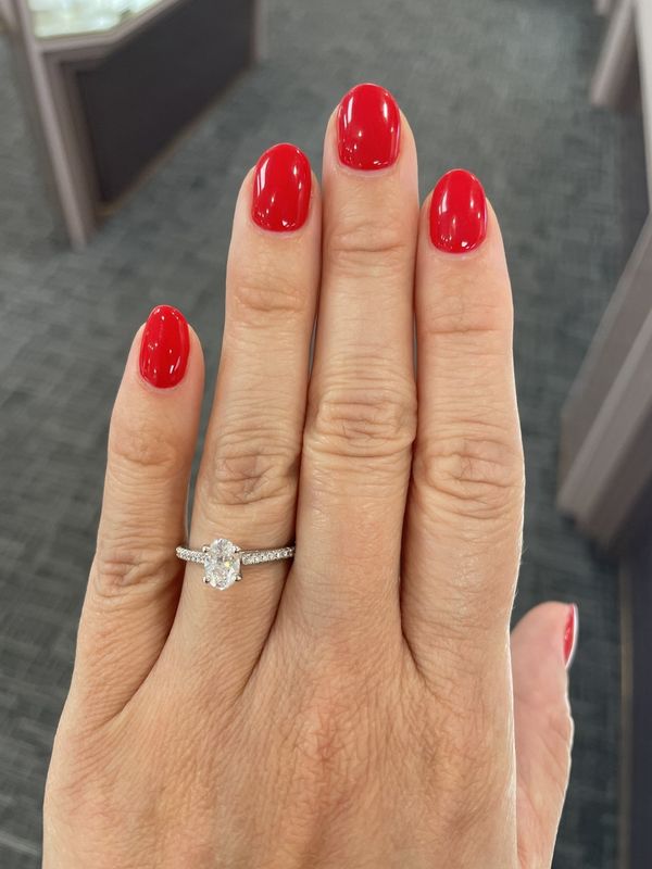LAB- 14K W/G Oval Engagement Ring, D: 0.72ct, F, VS1, MTG:  0.13ct