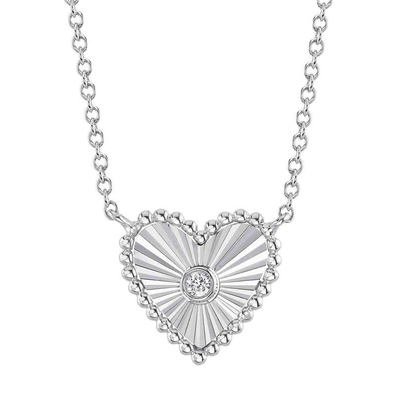 14K W/G Fluted Diamond Heart Necklace, D: 0.02ct