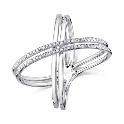 14K W/G Diamond Double X Ring, D: 0.15ct