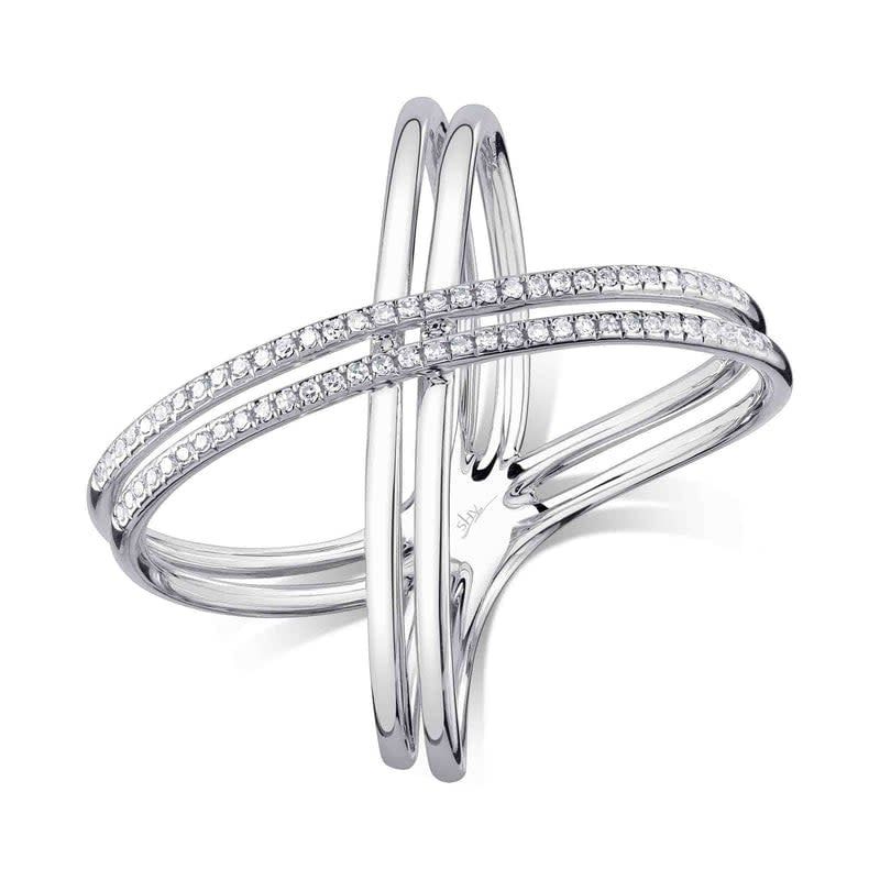14K W/G Diamond Double X Ring, D: 0.15ct
