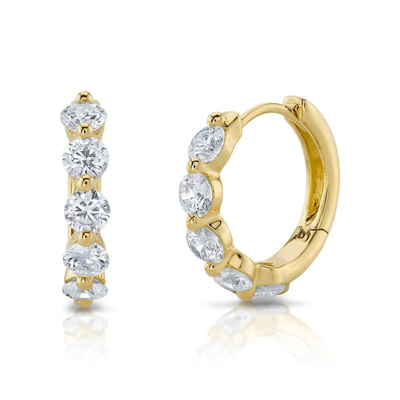 14K Y/G Shared Prong Diamond Huggies, D: 0.92ct