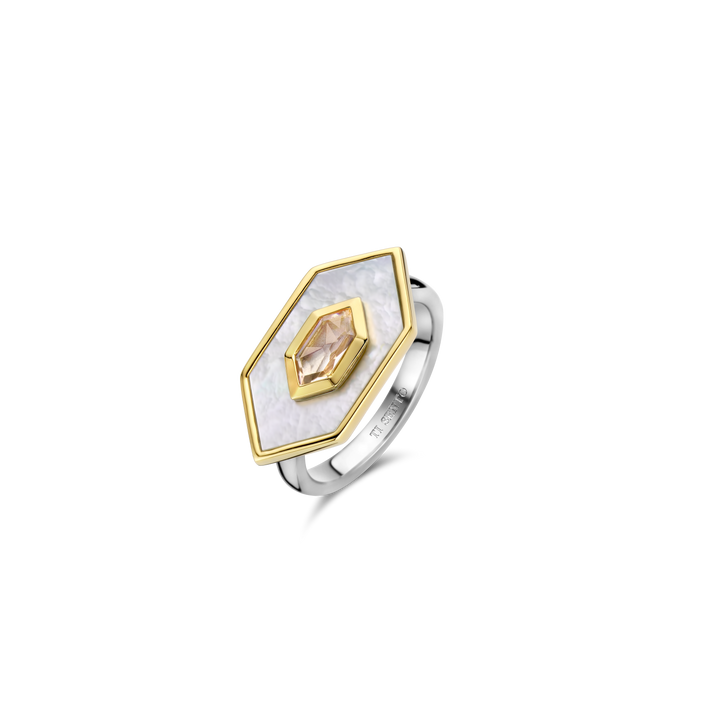12309MW/56- Geometric Mother of Pearl Jeweled Ring