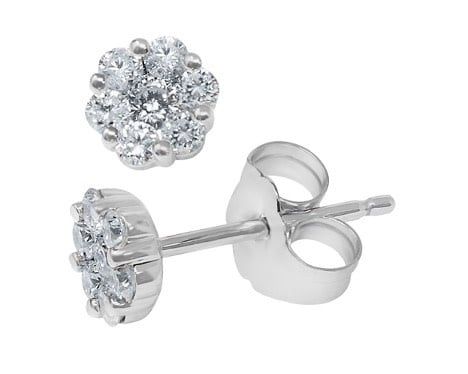 14K W/G Diamond Floral Stud Earrings, D: 0.29ct