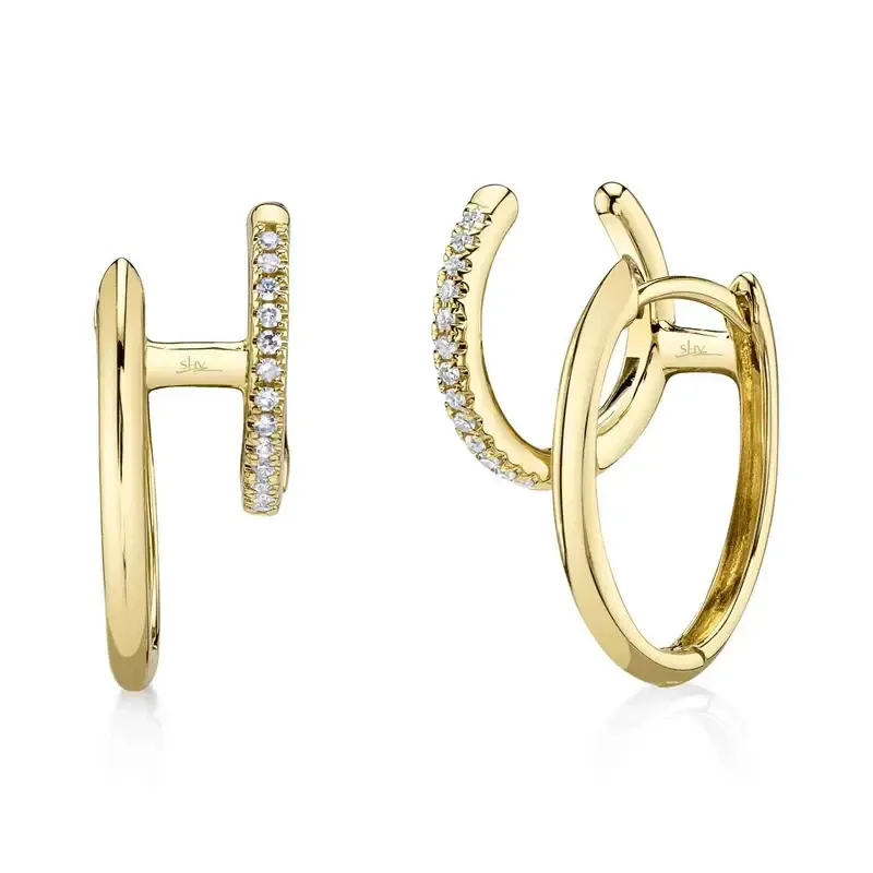 14K Y/G Double Diamond Hoop Earrings