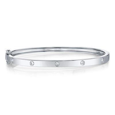 14K W/G Diamond Inlay Bangle Bracelet, D: 0.38ct