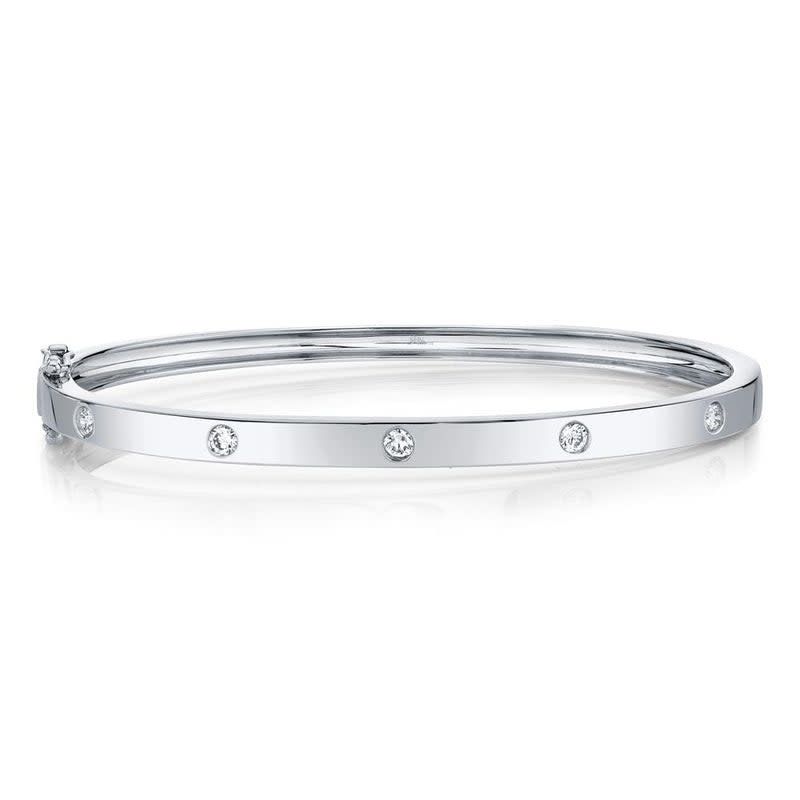 14K W/G Diamond Inlay Bangle Bracelet, D: 0.38ct