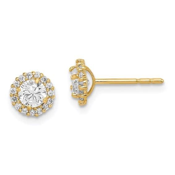 14K Y/G CZ Halo Stud Earrings
