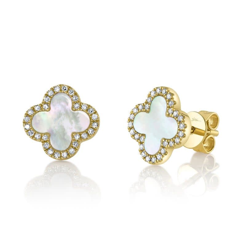 14K Y/G Mother of Pearl Clover Earrings