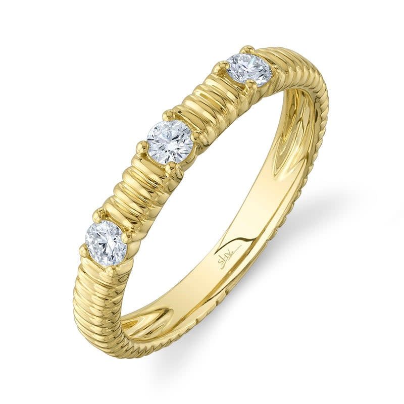 14K Y/G Stackable Fluted Diamond Band