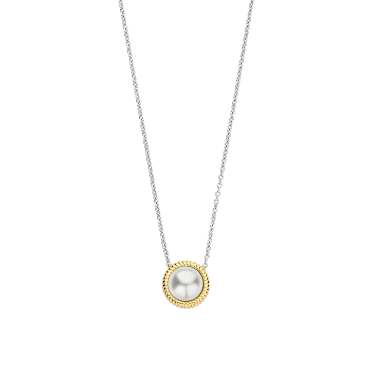 34031YP/42- Pearl with Yellow Plated Rope Trim Necklace