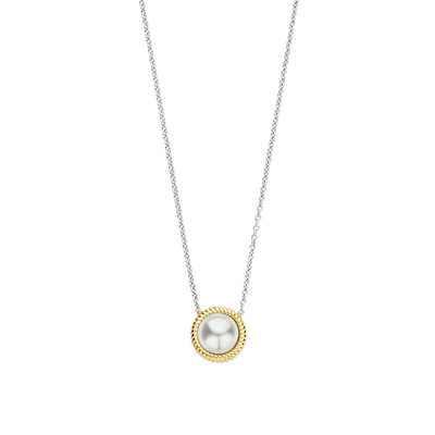 34031YP/42- Pearl with Yellow Plated Rope Trim Necklace