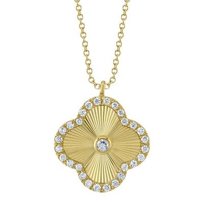 14K Y/G Fluted Diamond Clover Necklace, D: 0.22ct