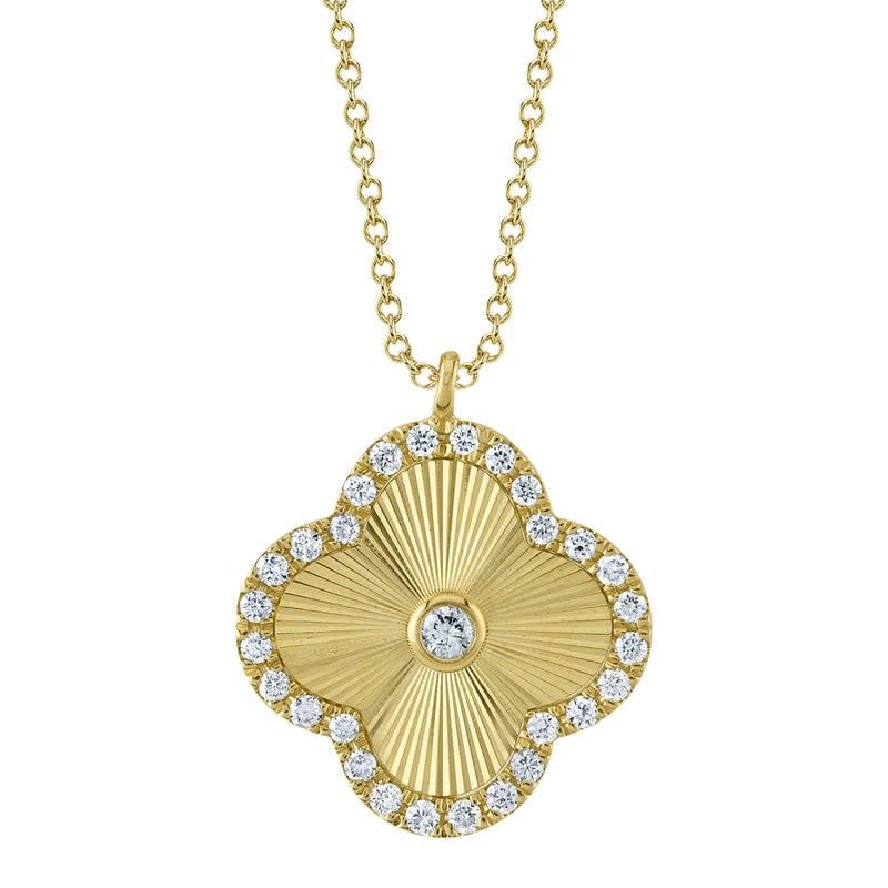 14K Y/G Fluted Diamond Clover Necklace, D: 0.22ct