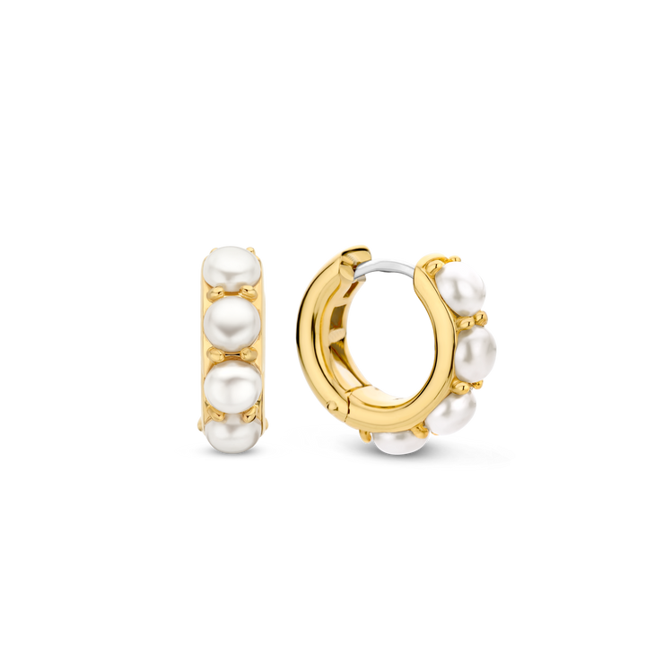 7962YP - Yellow Plated Pearl Huggie Earrings