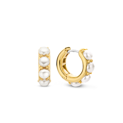 7962YP - Yellow Plated Pearl Huggie Earrings