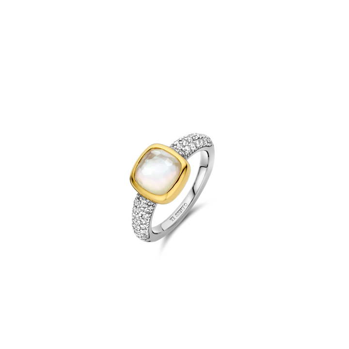 12331MW/54- Yellow Plated Mother of Pearl Ring with Smooth Bezel