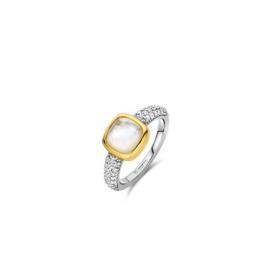 12331MW/54- Yellow Plated Mother of Pearl Ring with Smooth Bezel