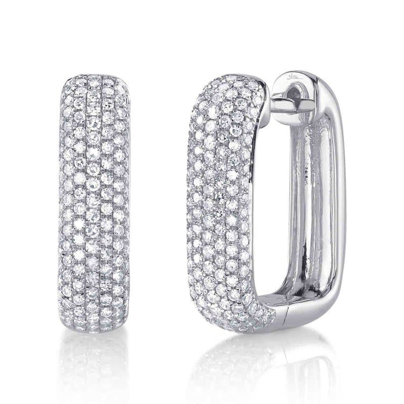 14K W/G Square Pave Diamond Hoops, D: 0.59ct