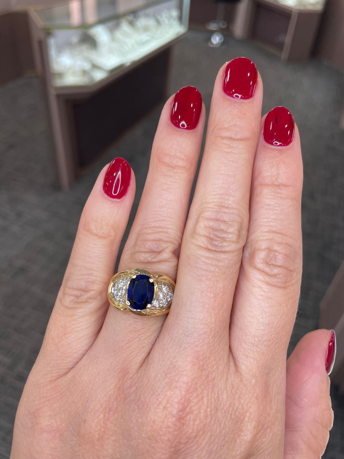 14K Y/G Sapphire and Diamond Ring