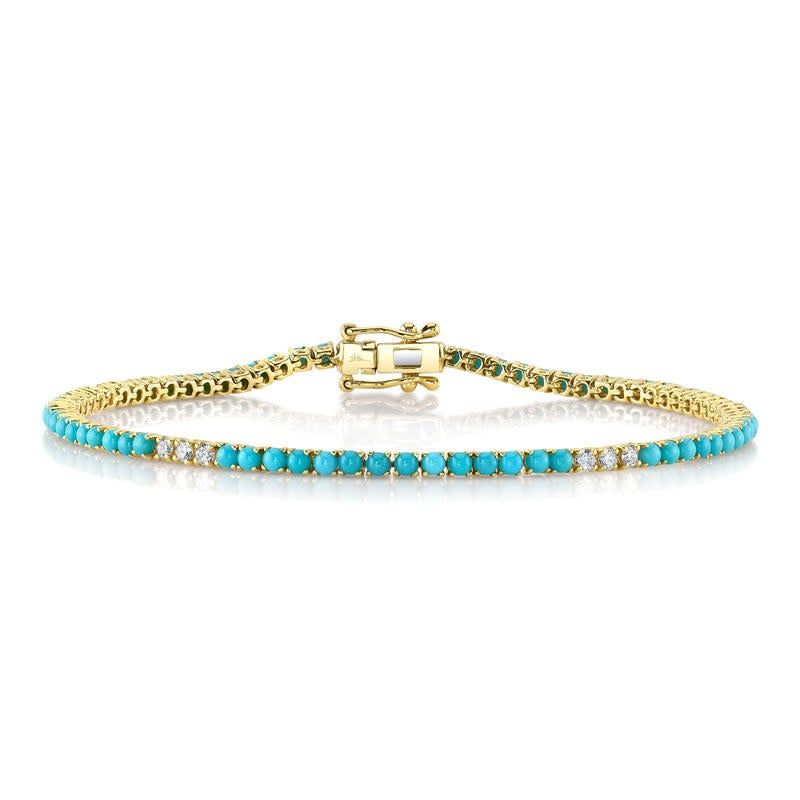 14K Y/G Turquoise &amp; Diamond Tennis Bracelet, T: 2.88ct, D: 0.39ct