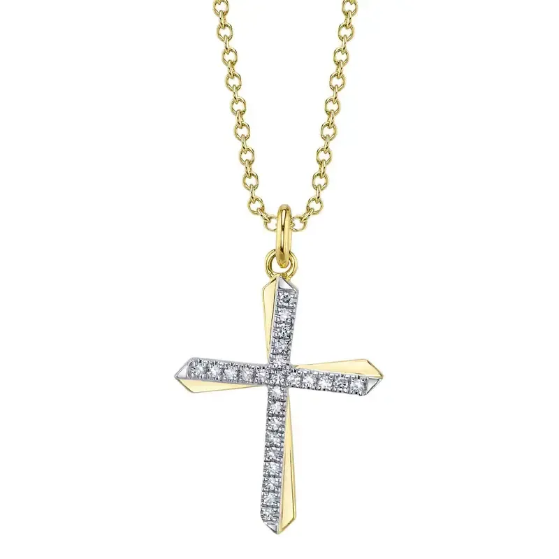 14K Y/G Pave Diamond Cross