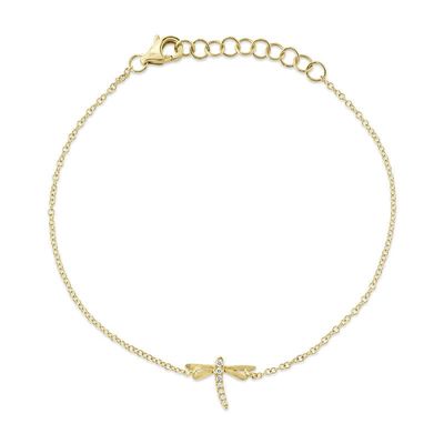 14K Y/G Dainty Diamond Dragonfly Bracelet, D: 0.03ct