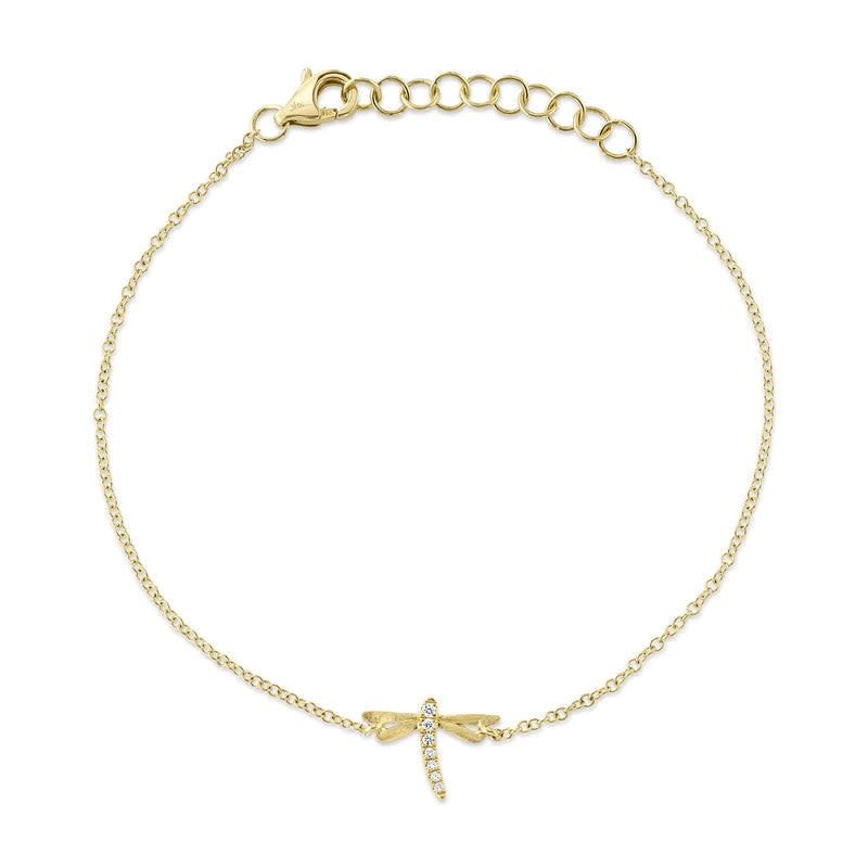 14K Y/G Dainty Diamond Dragonfly Bracelet, D: 0.03ct