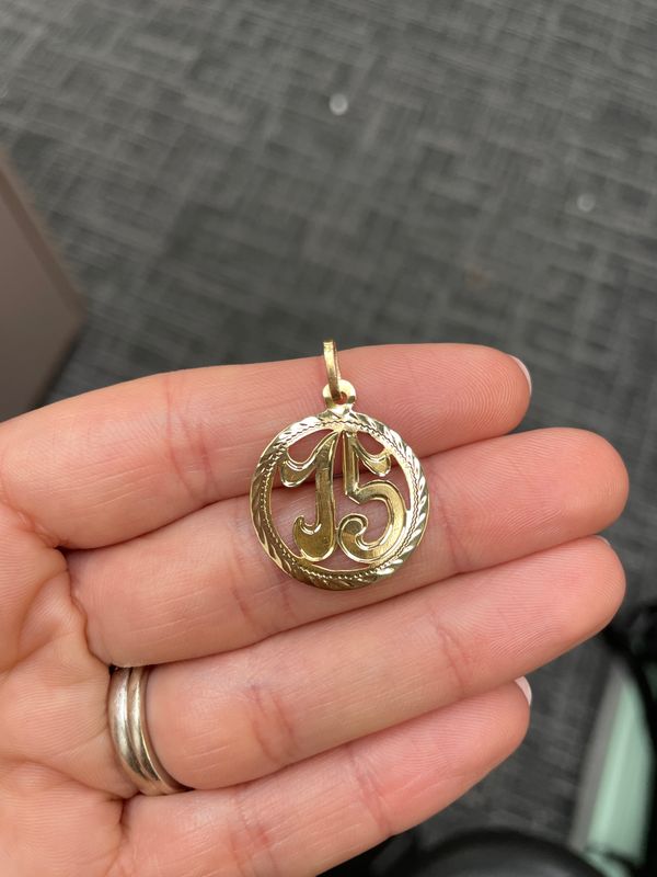 14K Y/G Quinceañera 15s Charm, large