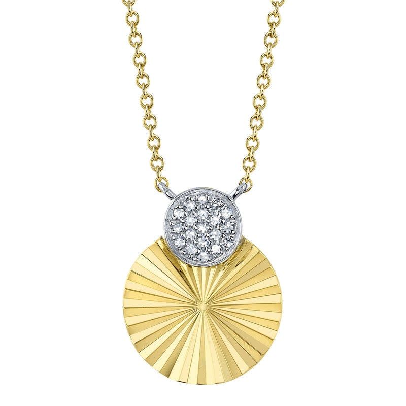 14K Y/G Diamond Fluted Disc Necklace, D: 0.05ct