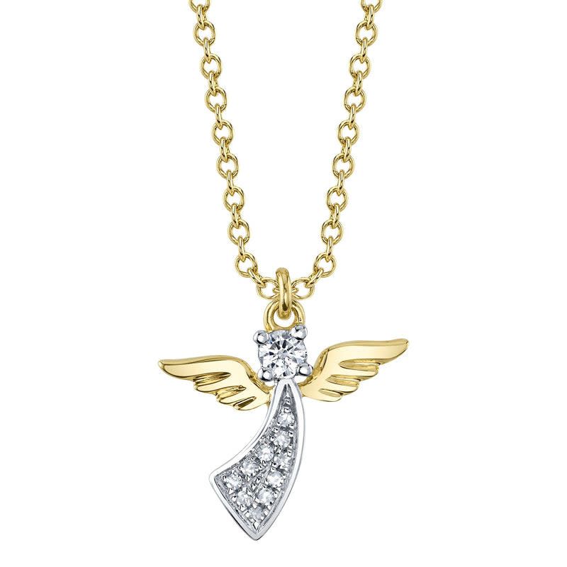 14K 2tone Diamond Angel Necklace, D: 0.06ct