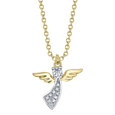 14K 2tone Diamond Angel Necklace, D: 0.06ct