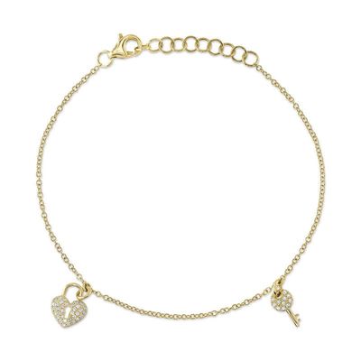 14K Y/G Diamond Key &amp; Locket Charm Bracelet