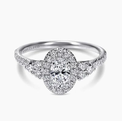 14K White Gold Oval Halo Dia Eng Ring, D: 0.33ct. G-H, SI2, TW: 0.66ct