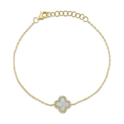 14K Y/G Mother of Pearl Clover Bracelet, D: 0.07ct, MOP: 0.40ct