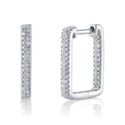 14K W/G Square Pave In &amp; Out Diamond Hoops, D: 0.27ct