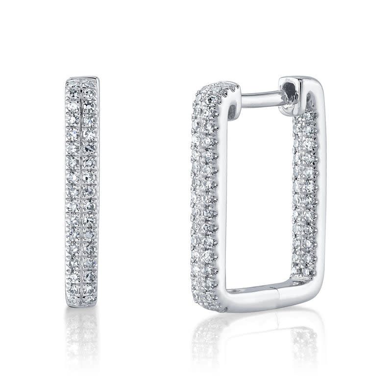 14K W/G Square Pave In &amp; Out Diamond Hoops, D: 0.27ct