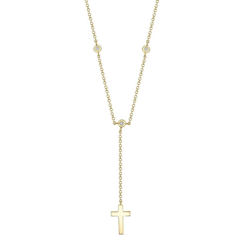 14K Y/G Diamond Y-Necklace with Cross, D: 0.04ct