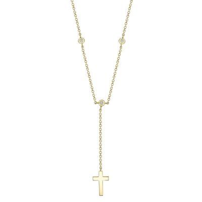14K Y/G Diamond Y-Necklace with Cross, D: 0.04ct