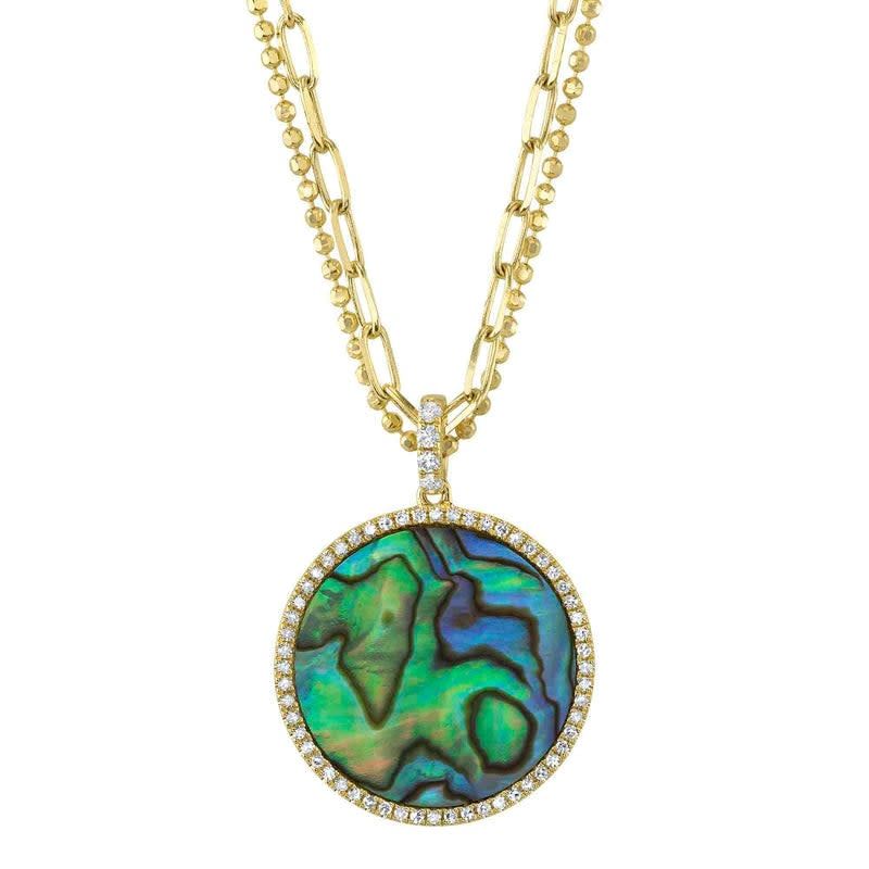 14K Y/G Abalone &amp; Diamond Circle Necklace, AB: 2.91ct, D: 0.20ct