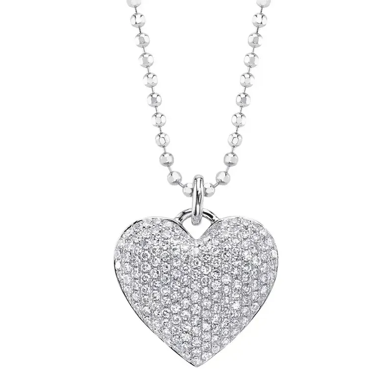 14K W/G Pave Diamond Puff Heart Necklace